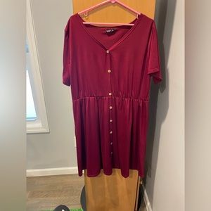 2X SHEIN Burgundy Dress with Button Detail